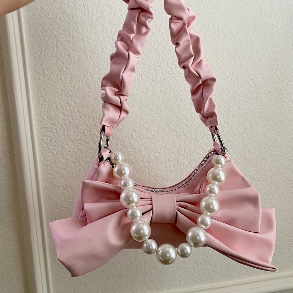 Brand New**Pink Bow Purse with Pearl Strap
